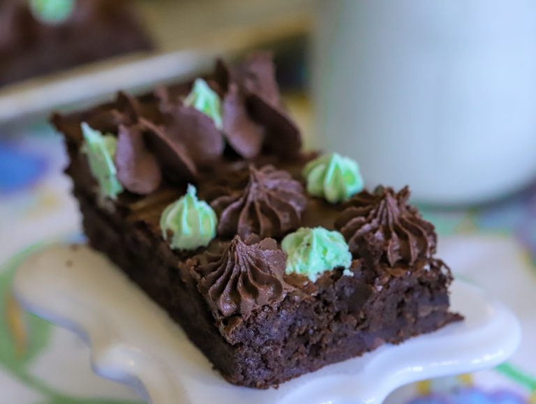 Chocolate Mint Brownies with Bailey’s Irish Cream Frosting